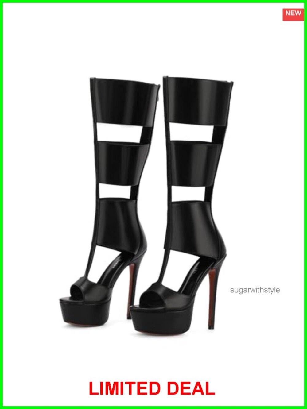 Faux Leather Platform Knee High Heels Open Toe Gladiator Sandals